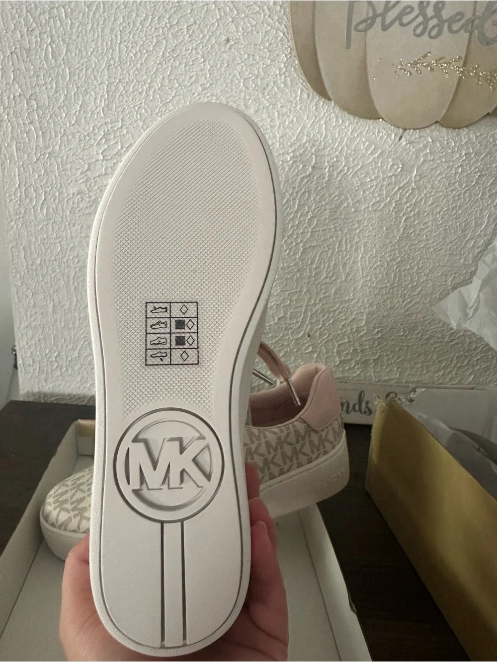 Michael Kors Pink & Beige MK Monogram Platform Sneakers Poppy Stripe Lace up